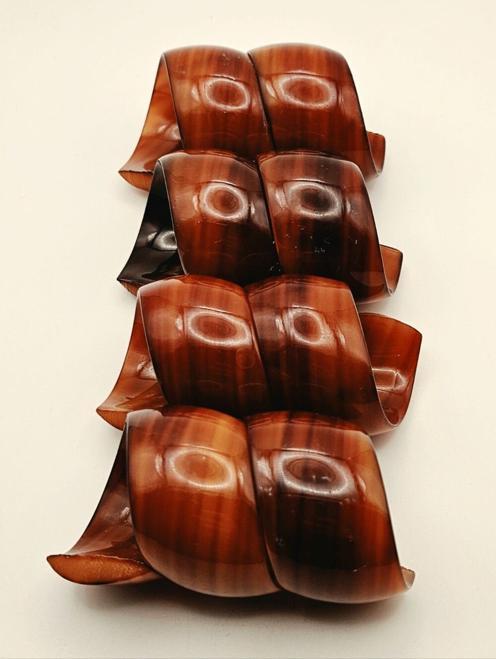 Vintage MCM Lucite Napkin Rings Set of 4 Brown  Spiral Scroll